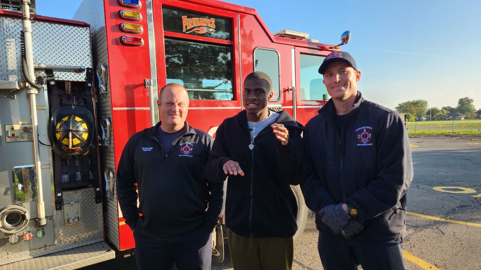 Students on CBI with a fireman